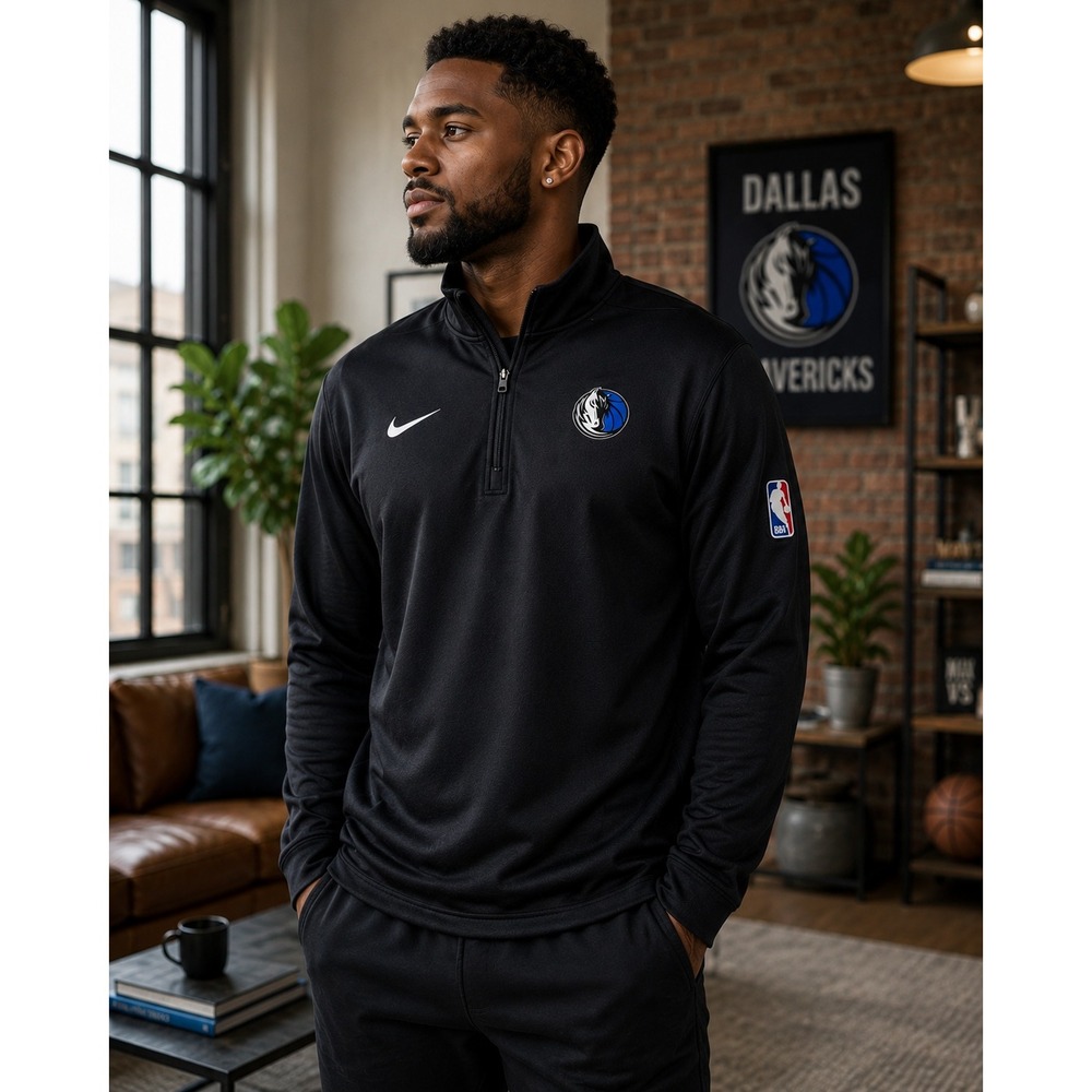 Nike NBA Dallas Mavericks Dri-FIT 1/4 Zip Pullover Jacket Black Men's XL Tall